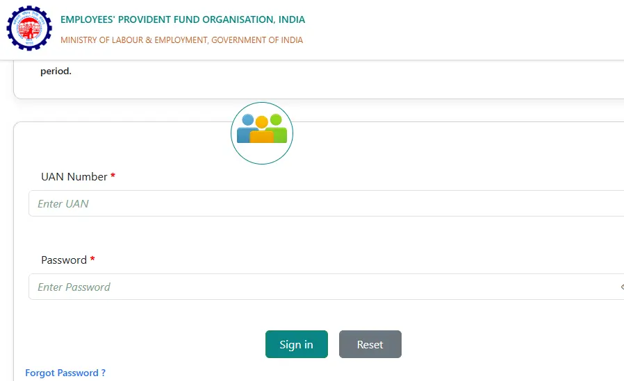 EPFO Member Portal Homepage