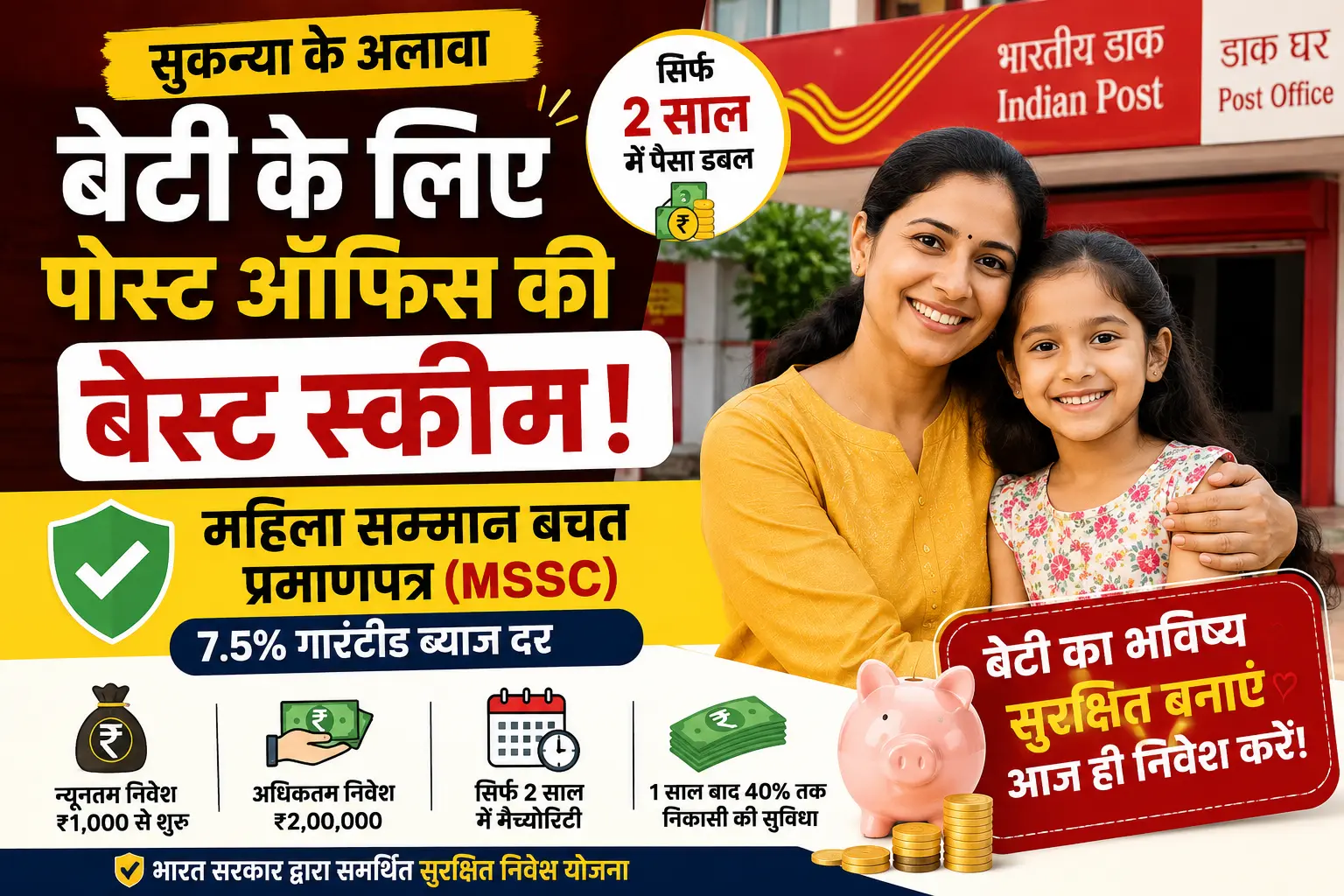 सुकन्या के अलावा बेटी के लिए पोस्ट ऑफिस की बेस्ट स्कीम: महिला सम्मान बचत प्रमाणपत्र (MSSC)