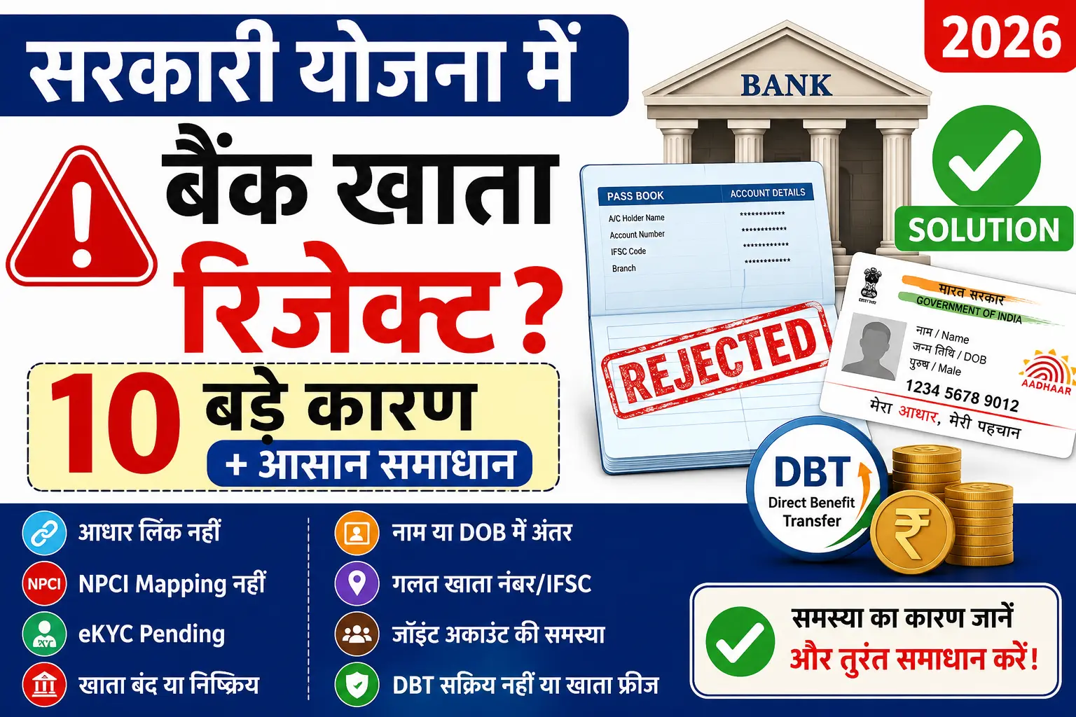 सरकारी योजना में बैंक खाता रिजेक्ट क्यों होता है 2026